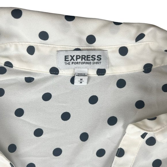 Express Lot Of 2 Blouses Shirts Black White Polka Dot Portofino Green Women's M - Picture 5 of 16